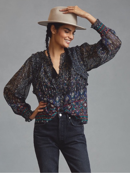 Anthropologie Tops - Anthropologie Forever That Girl Sheer Ruffled Blouse